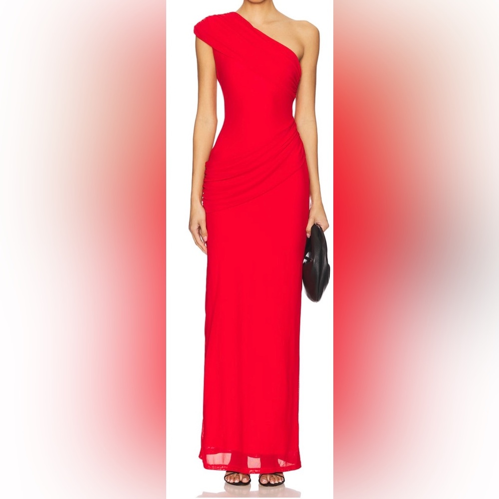 Off-Shoulder Red Ruched Maxi Dress